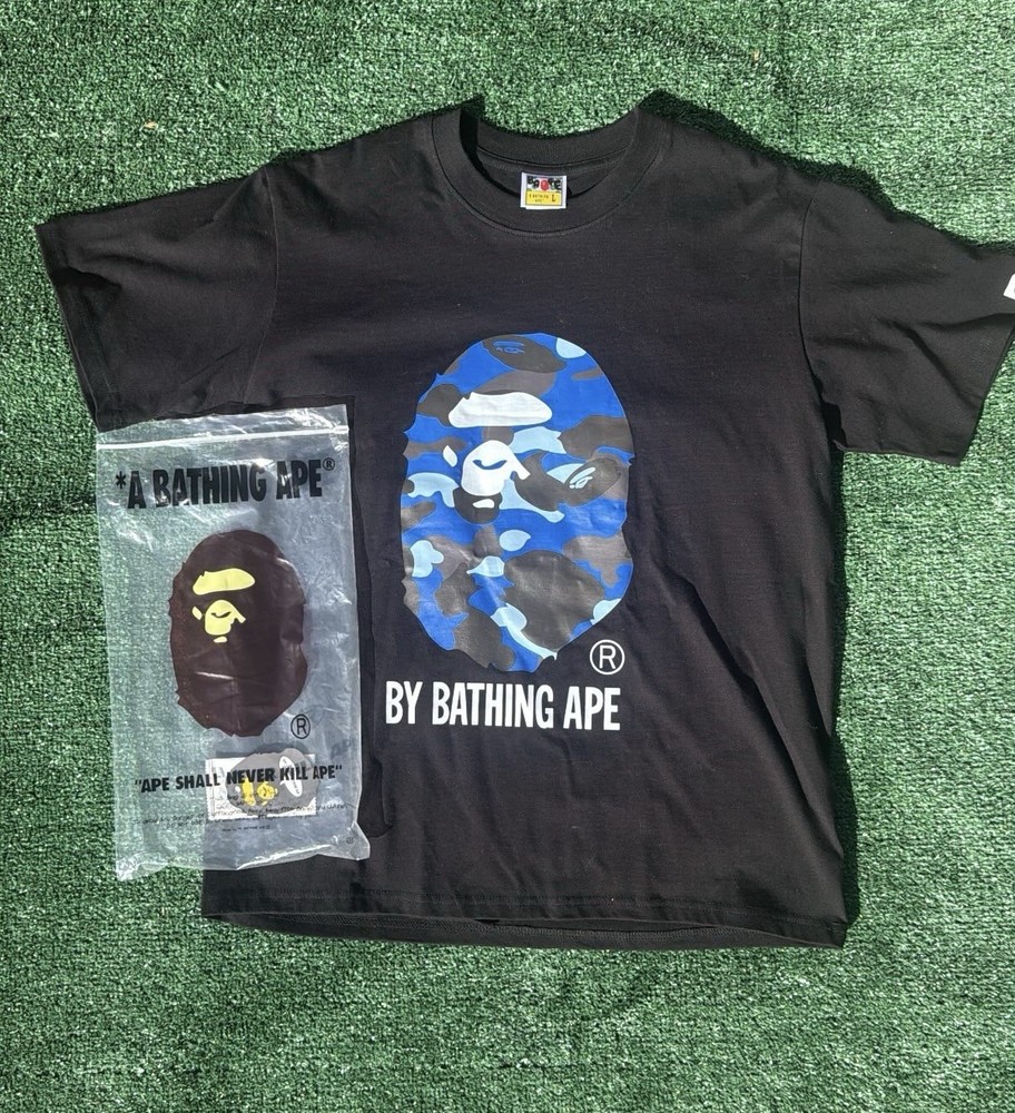A Bathing Ape BY BATHING APE Black Blue Ape Head Graphic Men's Jersey T-Shirt