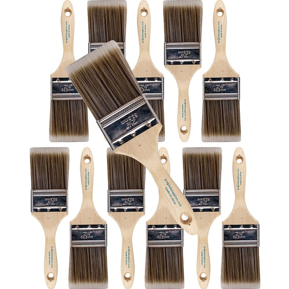 12PK 2.5 inch Flat Brush Premium Wall/Trim House Paint Brush Set Great for Pr...