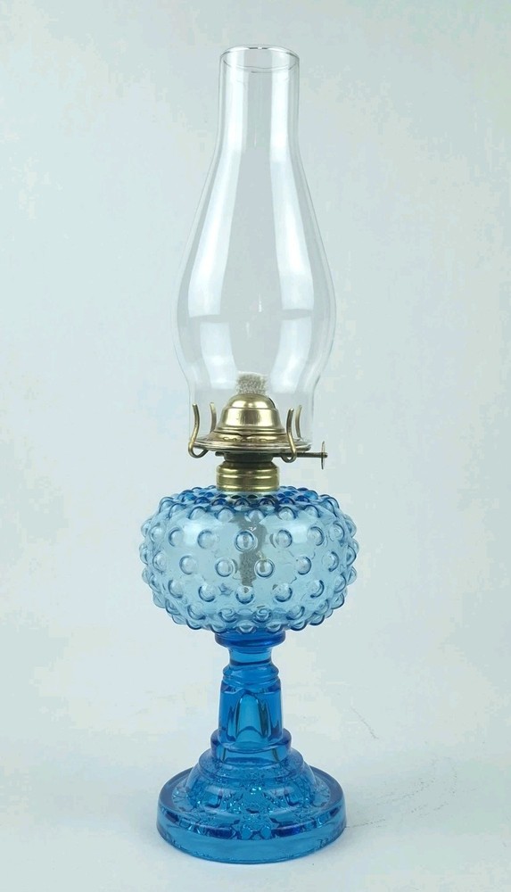 Antique Central Glass Co No 821(OMN) Blue Oil/Kerosene Stand Lamp C-1887 READ