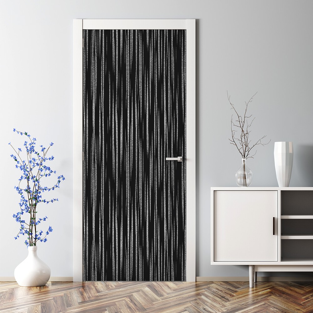 Abstract Metallic Black Grey Bubble-Free Door Sticker Decal Decor Design  
