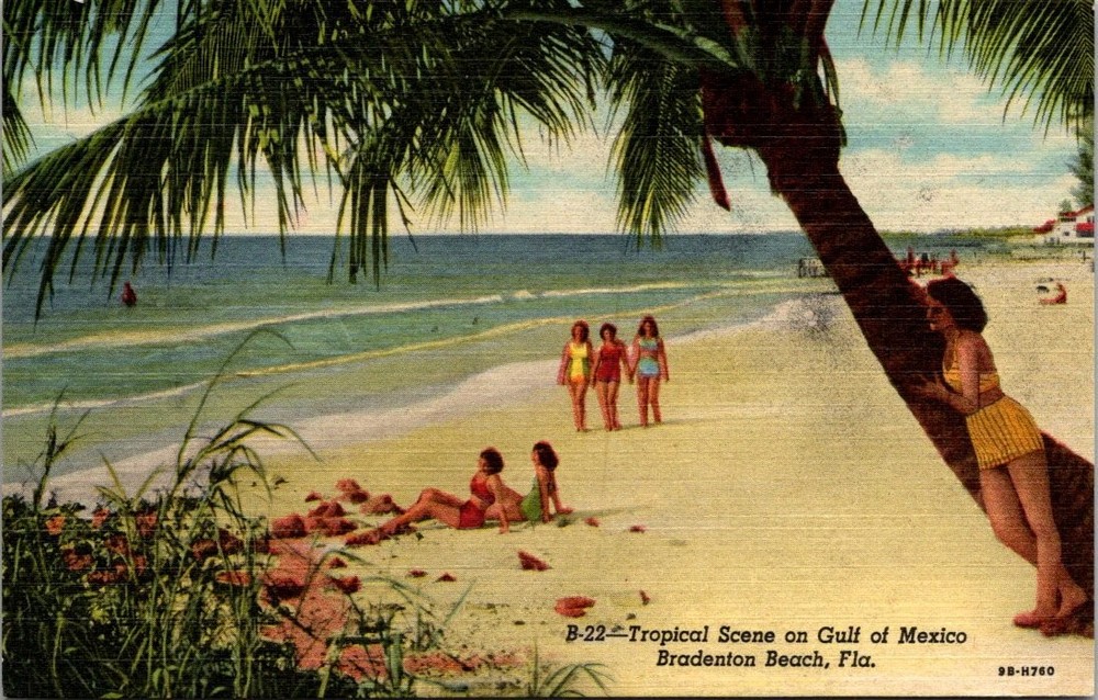 1957 Bradenton Beach FL Tropical Gulf of Mexico Linen Postcard Curteich