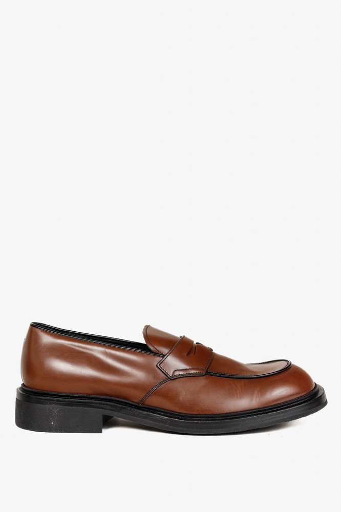 Prada Bruciato Bright Calf Leather Penny Loafers Size 12