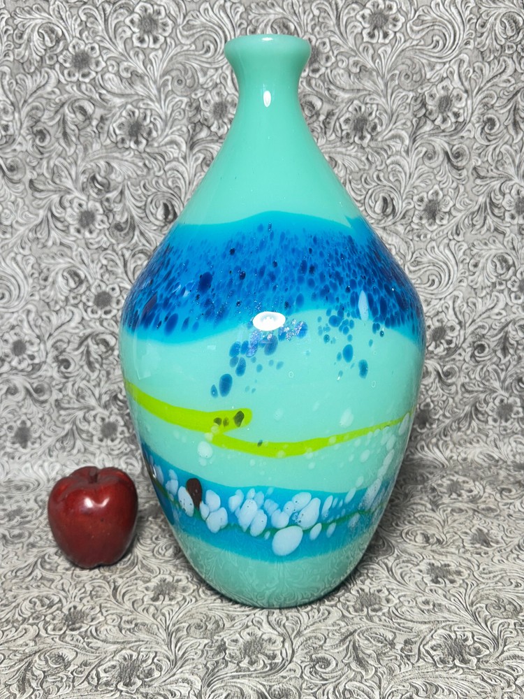 Mid Century Murano Glass Vase Agean Sea 16