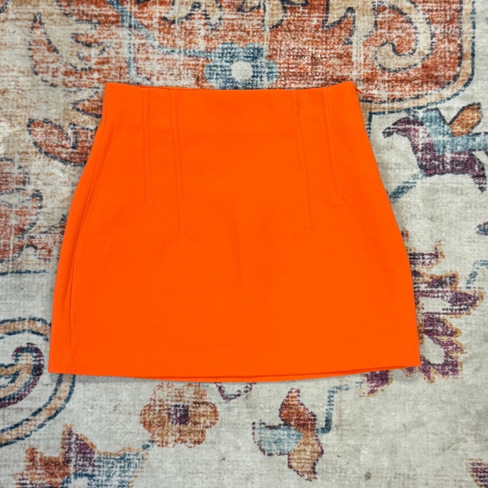 Zara Women Neon Orange High Waisted Mini Skirt Size S Tailored Crepe Lined