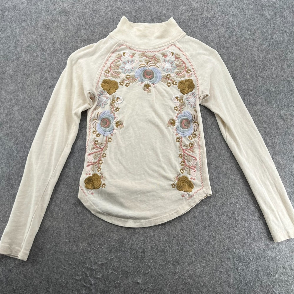 Free People Bohemian Floral Knit Top Ivory Embroidered S