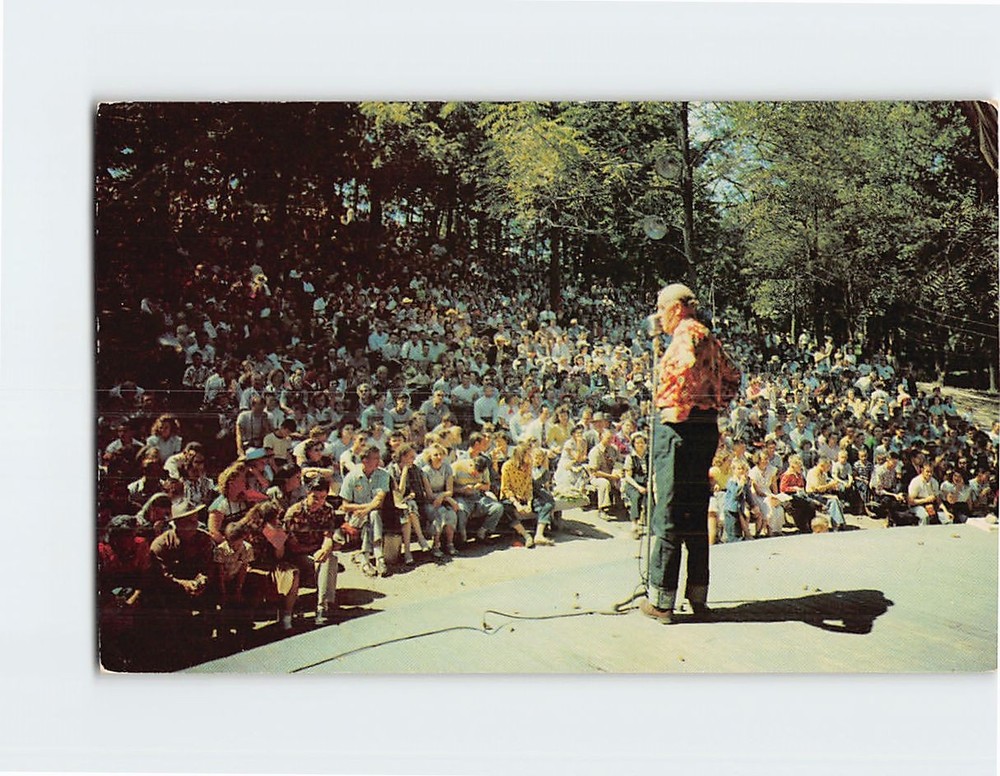 Postcard Man on the Stage Buck Lake Ranch Angola Indiana USA