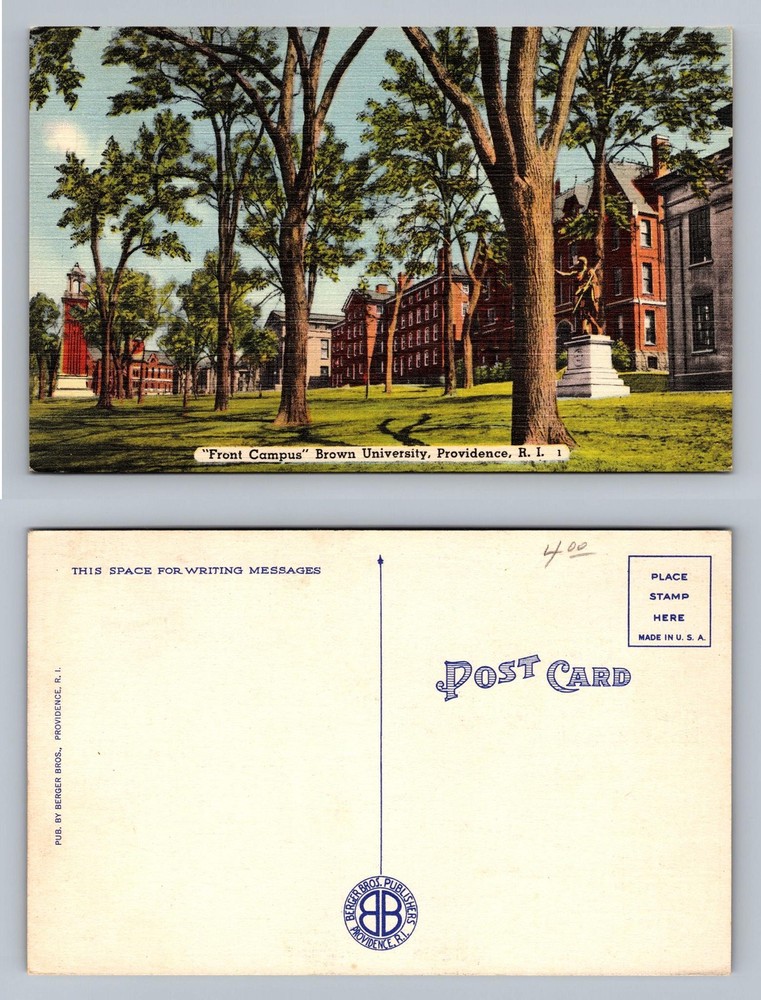 Providence, RI-Rhode Island, Brown University Front Campus View Vintage Postcard