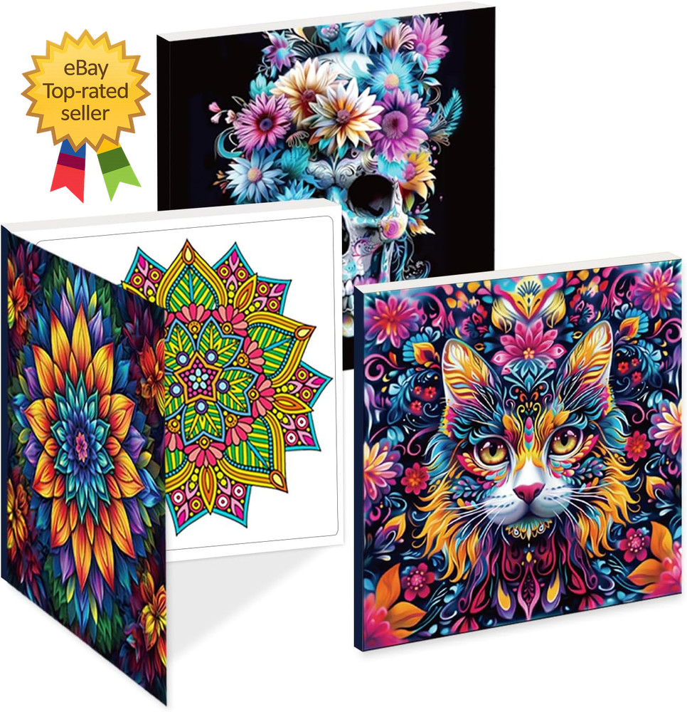 Adult Coloring Book Set 3 Pack Intricate Designs Stress Relief Mindfulness Art