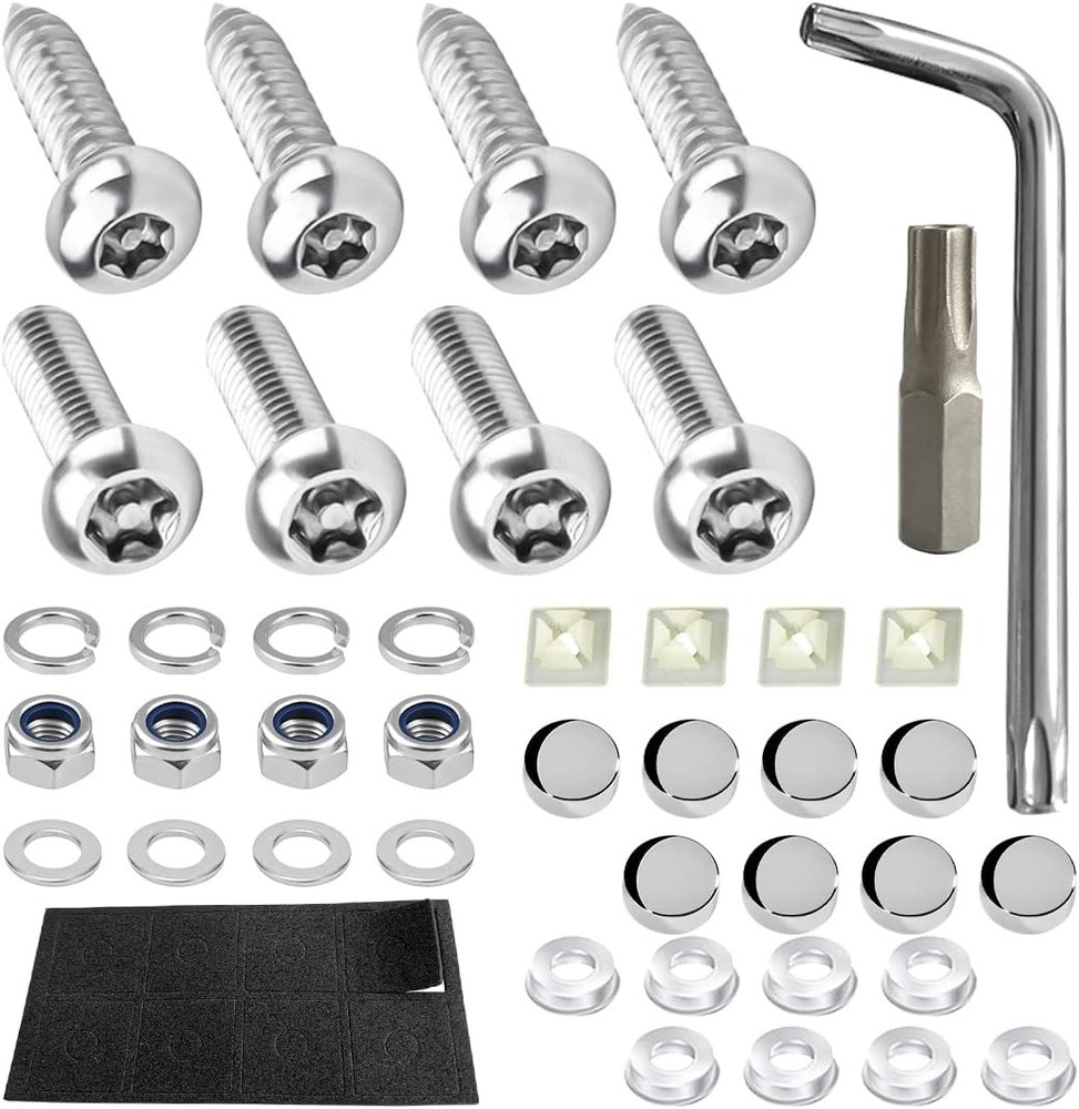 YALOK Anti Theft License Plate Screws Kits- Rustproof Stainless Steel Car Tag Pl