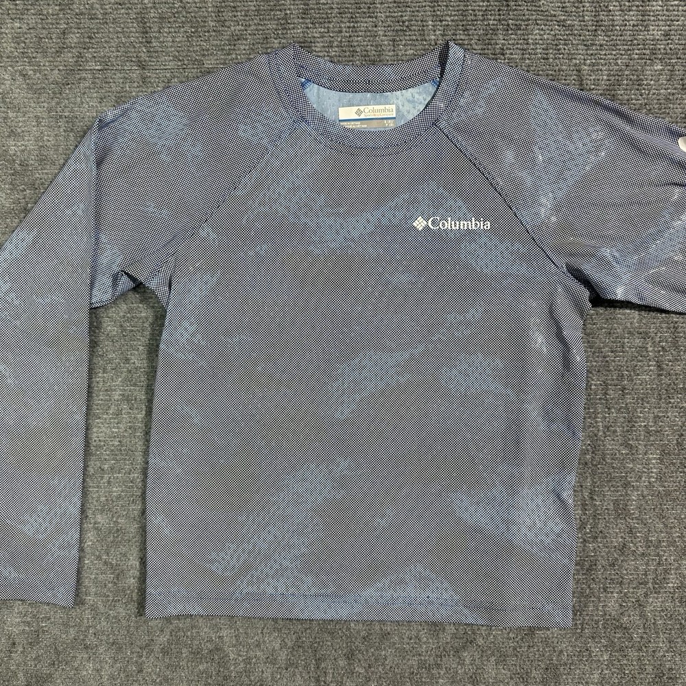 Columbia Boys S (8) Blue Long Sleeve Crew Neck Logo Graphic Print T-Shirt