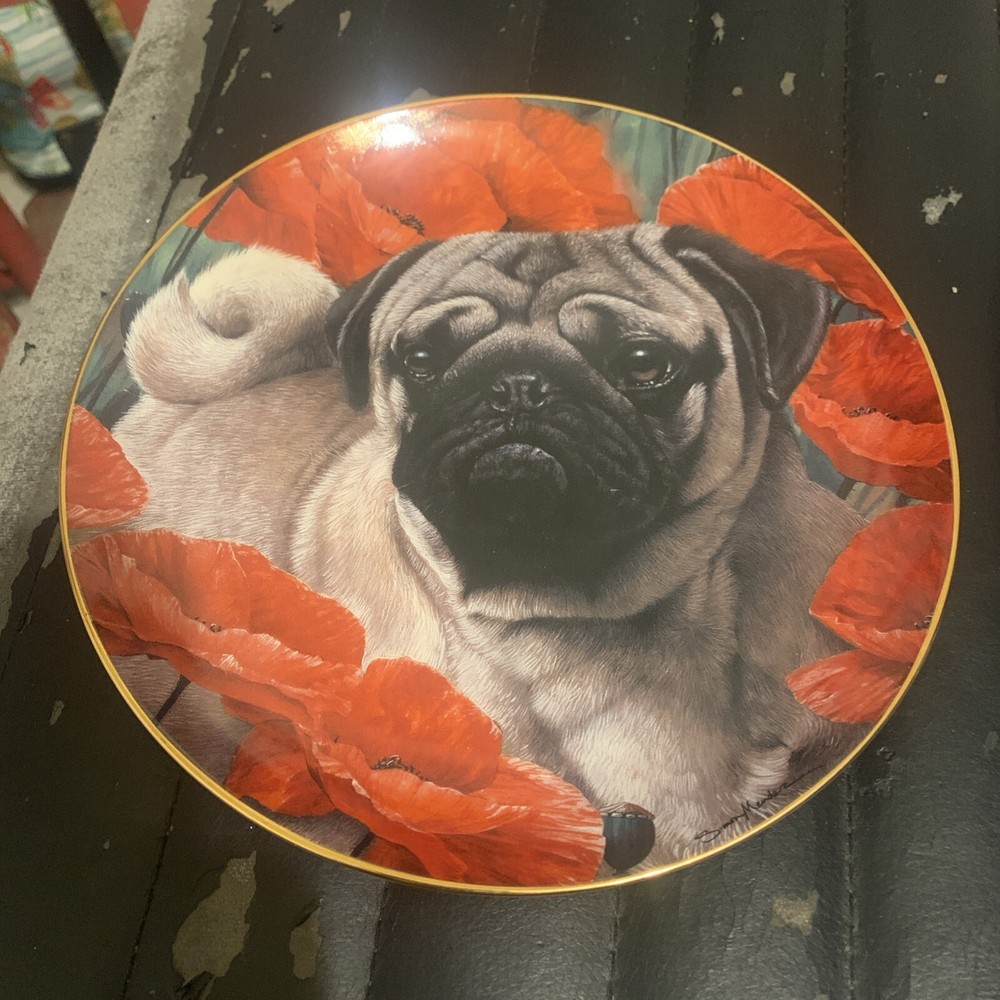 Vintage 1994 Danbury Mint Plate By Simon Mendez Poppy Love - Pugs #F84