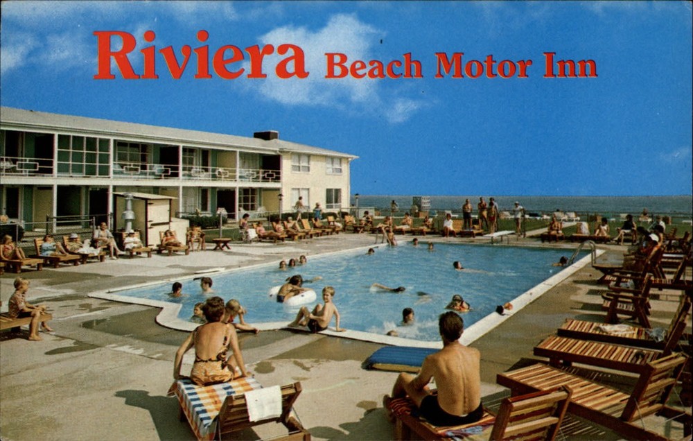 Yarmouth Massachusetts Riviera Beach Motor Inn swimming pool vintage postcard
