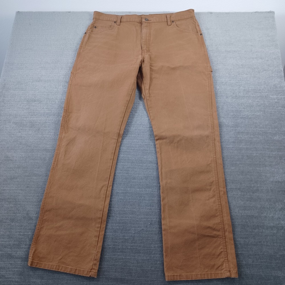 Dickies Flex Carpenter Pant Mens 36x34 Loose Fit Duck Brown Canvas Work Pants