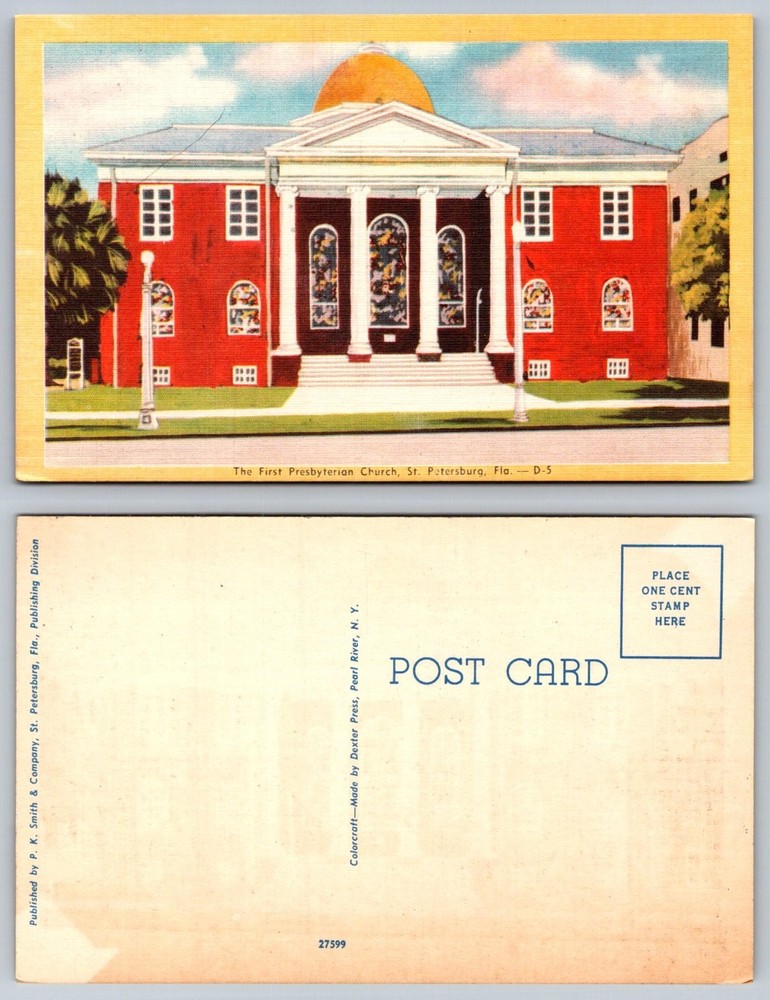 Linen Postcard First Presbyterian Church St. Petersburg FL Dexter Press 1930s