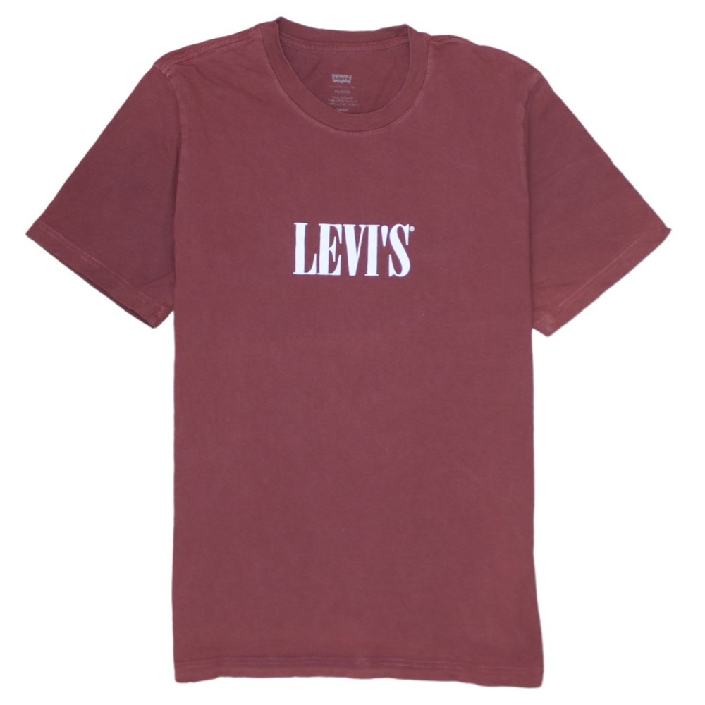 Levis Mens T Shirt Burgundy Red Cotton Graphic Logo Print Short Sleeve Tee S