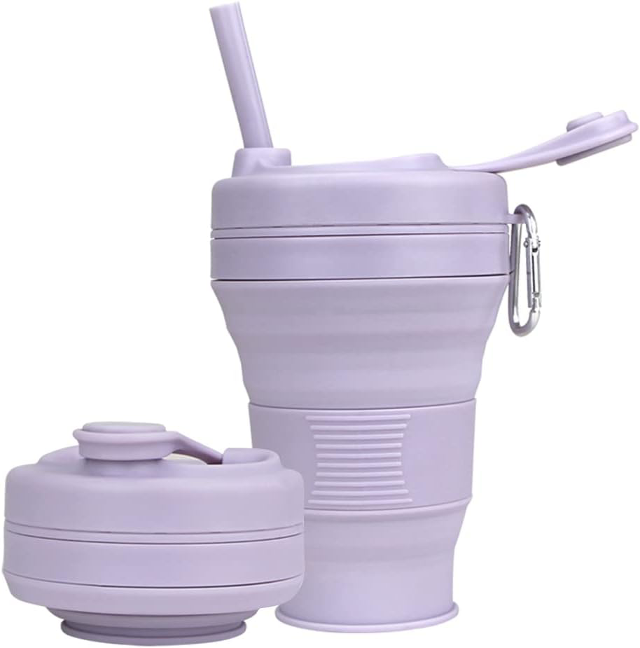 Silicone Coffee Cup with Straw lid Collapsible Cups for Traveling 20oz Folding