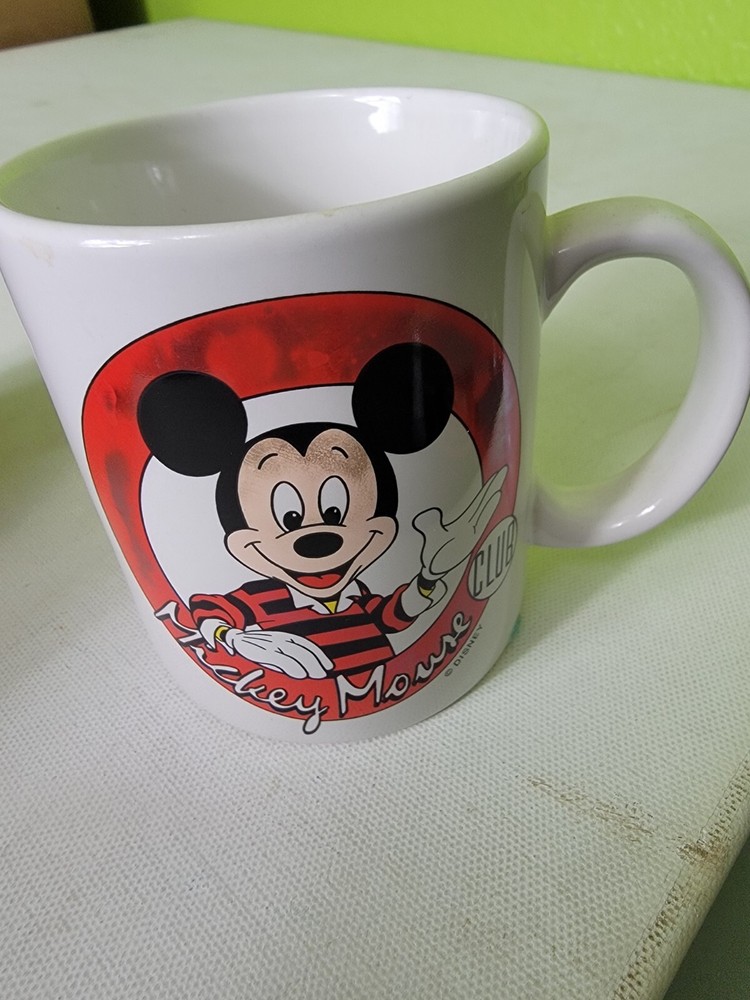 MICKEY MOUSE CLUB MUG Coffee Cup Walt Disney Mouse Ears Striped Shirt Vintage