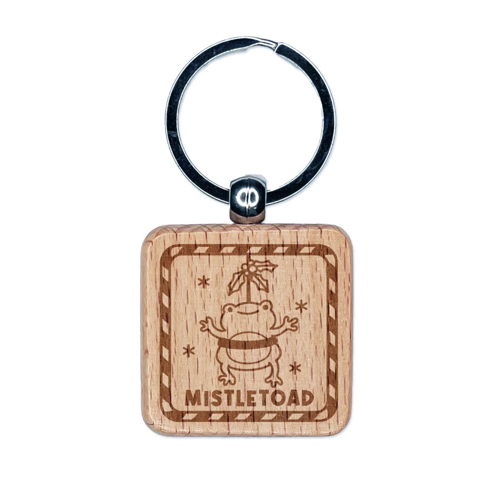 Navidad Muérdago Muérdago Juego de palabras Grabado Madera Cuadrado Llavero Etiqueta Dije