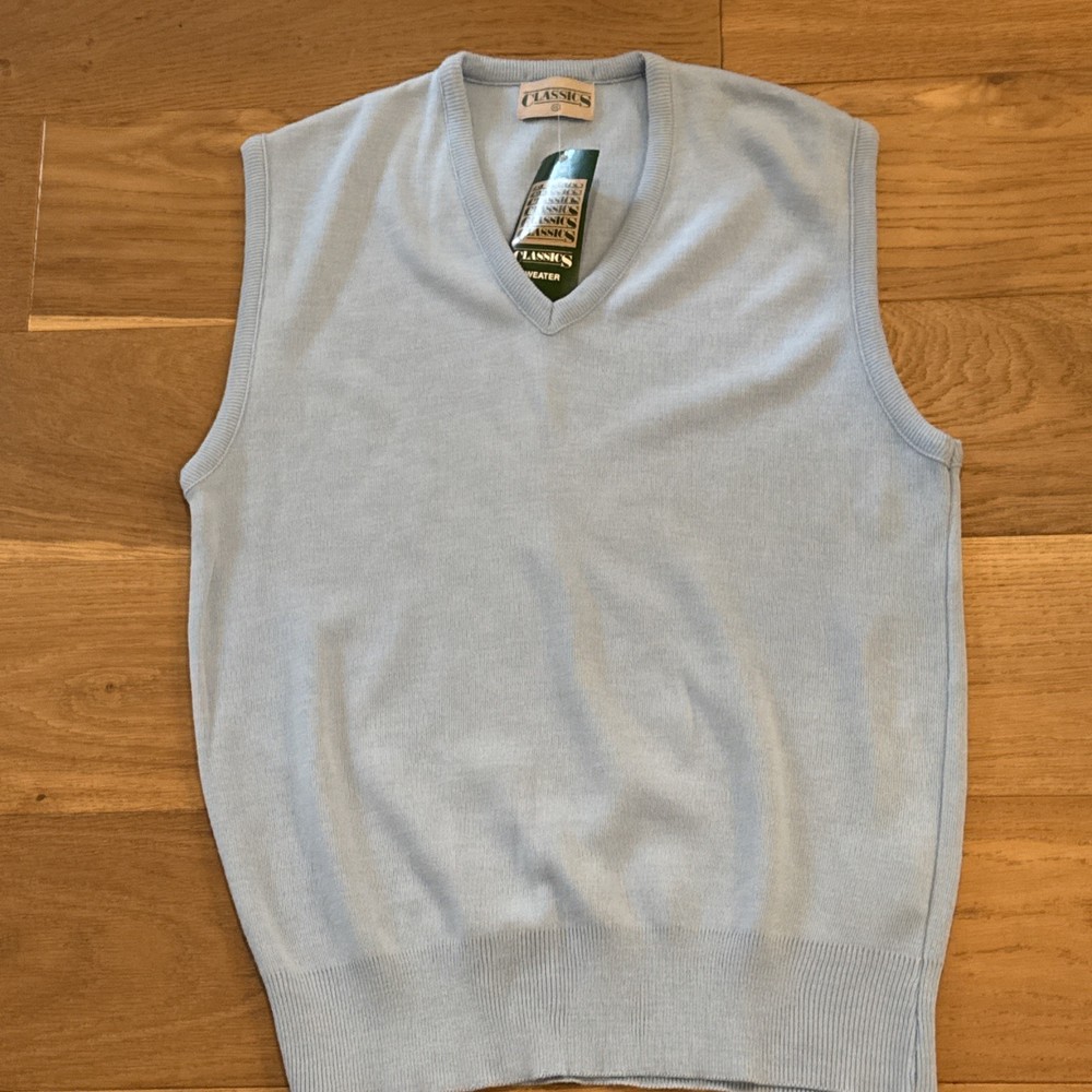 Vintage NOS NWT Sears Classics Sweater Vest new old stock light blue acrylic XL