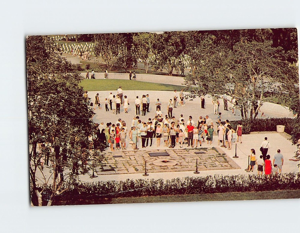 Postcard John F Kennedy Grave Eternal Flame Arlington National Cemetery Virginia