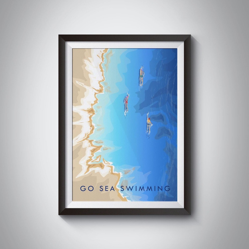 Go Sea Swimming Travel Poster Wild Swimming Open Water Swimming Vintage Travel