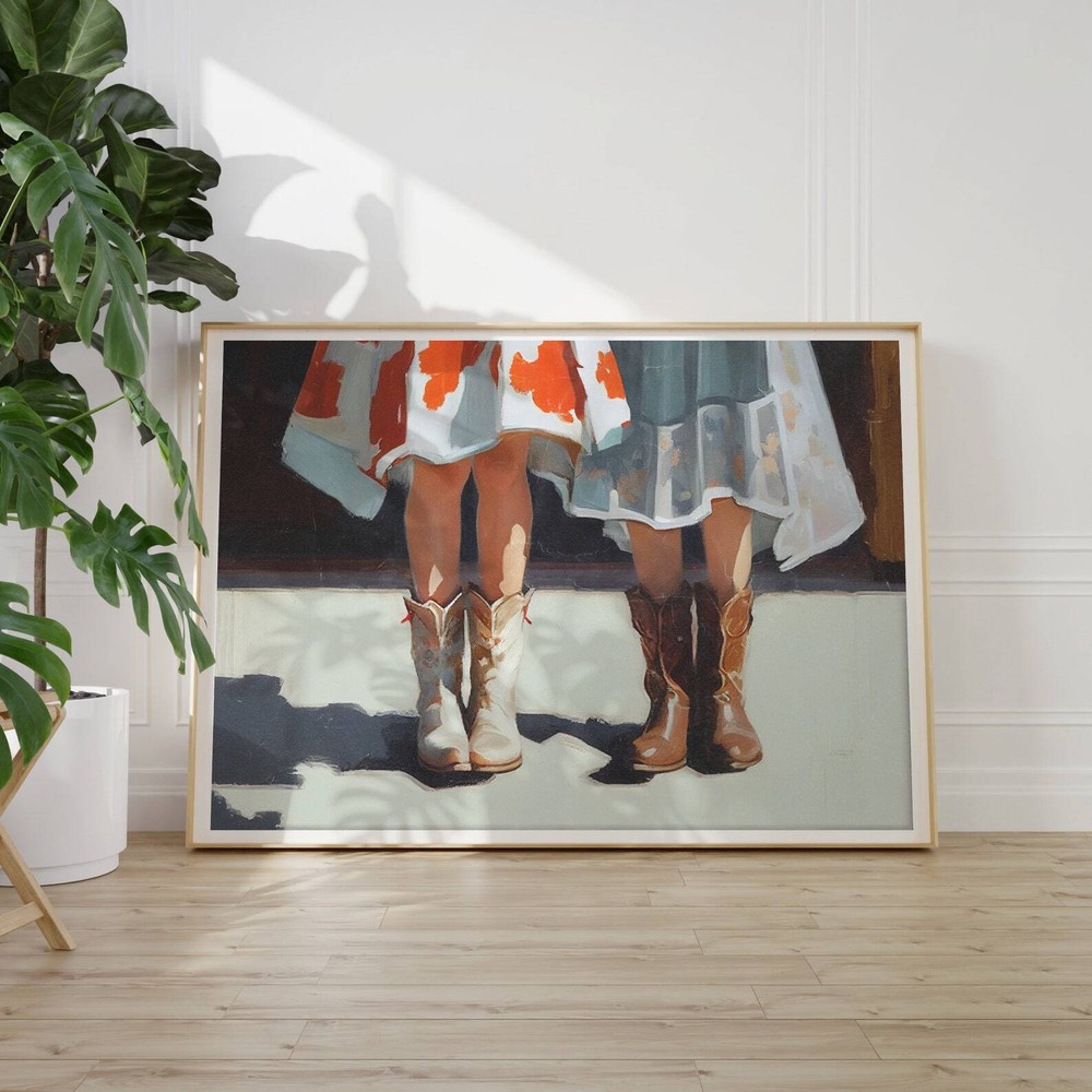 Western Wall Art Cowgirl Oil Painting Retro Western Wall Art Two Cowgirls Girly