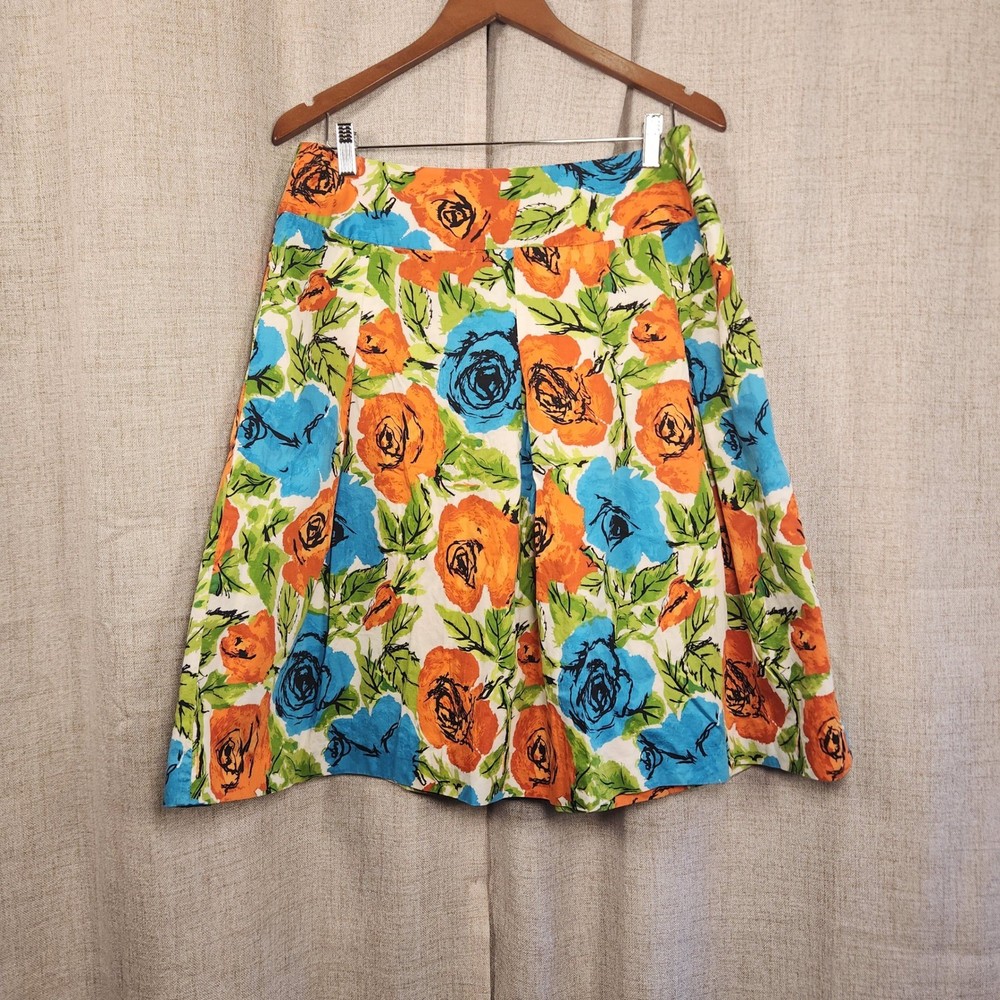 Talbots Floral Skirt Women's 12 Pleated Floral Print Knee Length 100% Cotton