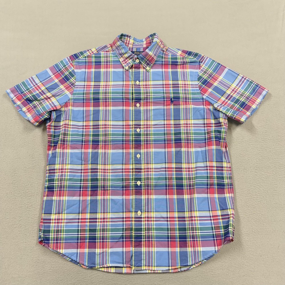 Polo Ralph Lauren Shirt Mens Large Multicolor Plaid Short Sleeve Button Down