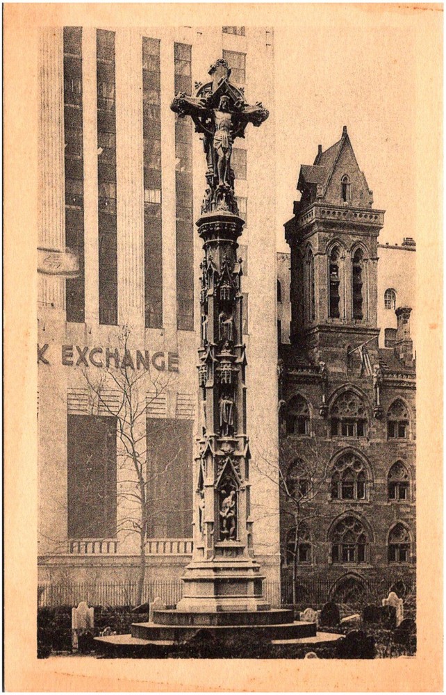 Church Yard Cross at Trinity Church Broadway & Wall St New York City NY Postcard