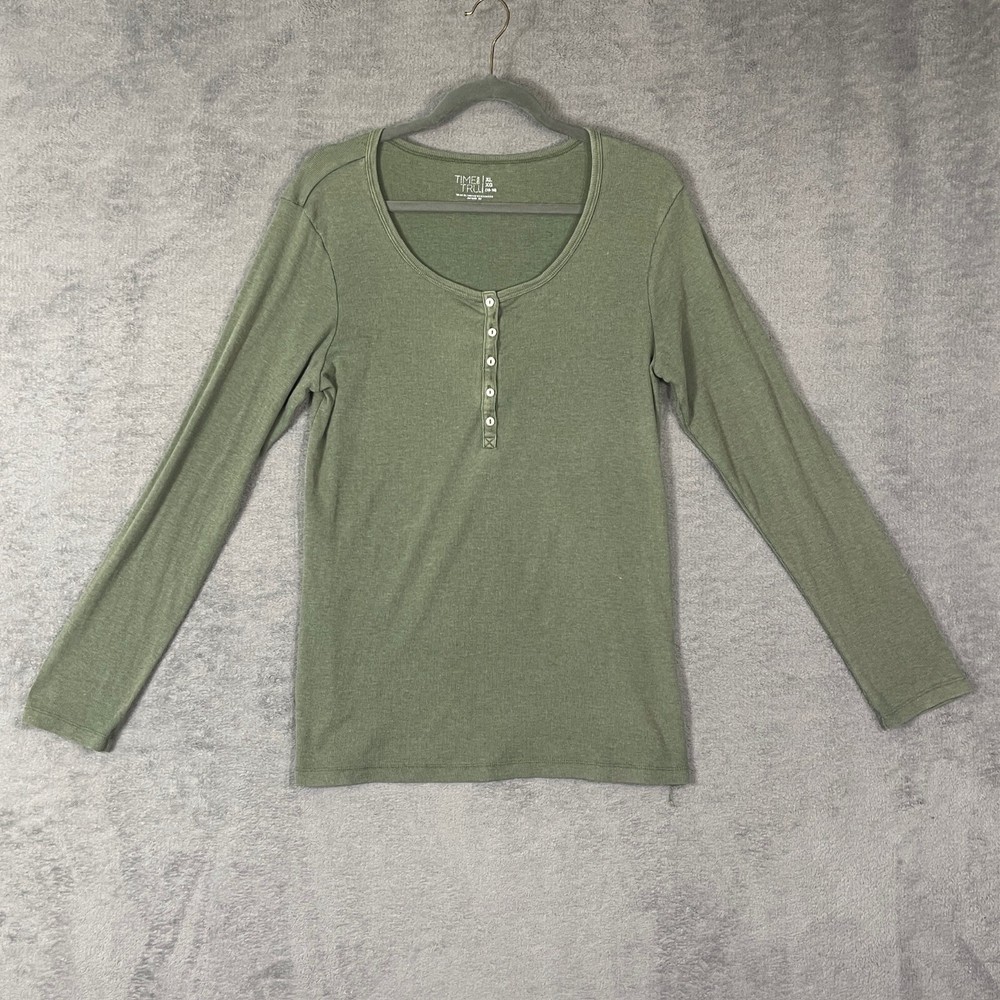 Y2K Top Womens XL Green Twilight Bella Swan Henley Elena Gilbert Time And Tru