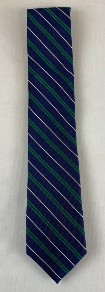 Tommy Hilfiger Luxury Repp Tie Green Blue White Striped Silk Narrow Necktie