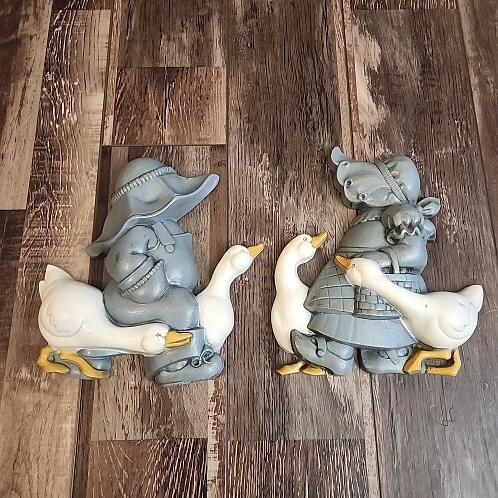 Homco Burwood Boy Girl Geese Wall Hangings Home decor Pair lot of 2 Vintage
