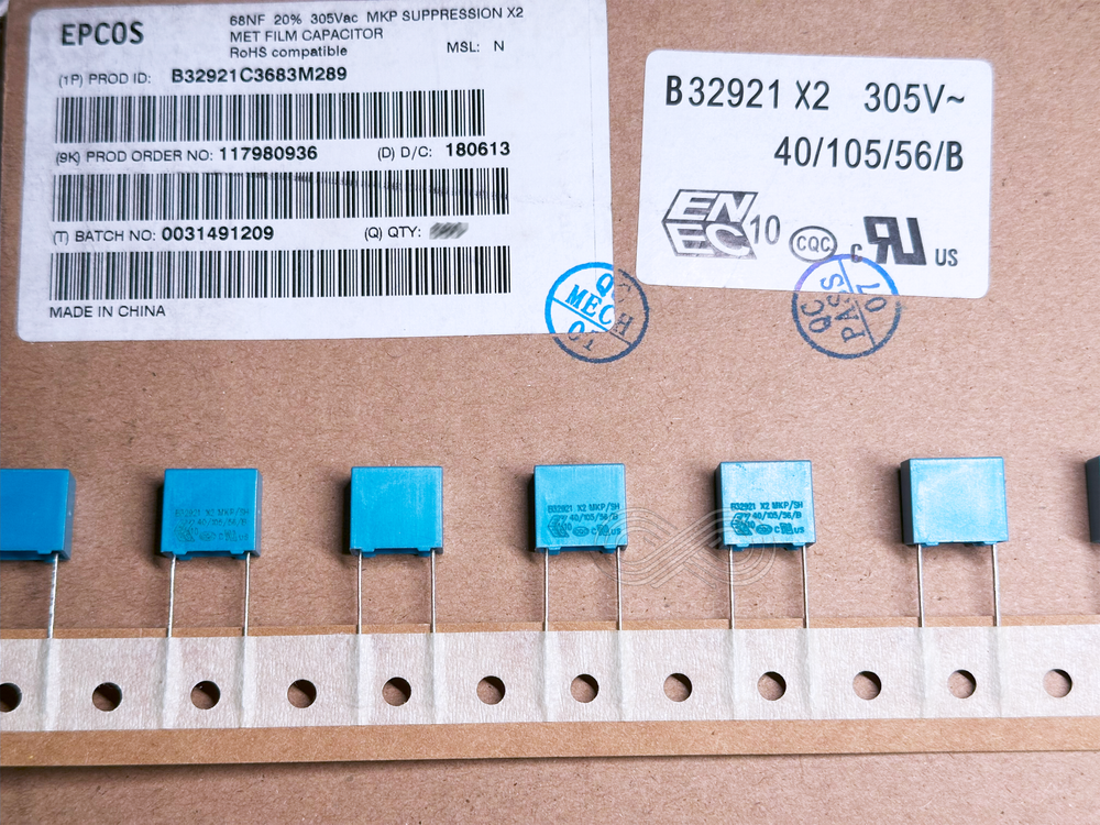 25PCS B32921C3683M289 EPCOS 0.068 68nF 305VAC PP X2 MKP Safety Capacitor P: 10mm