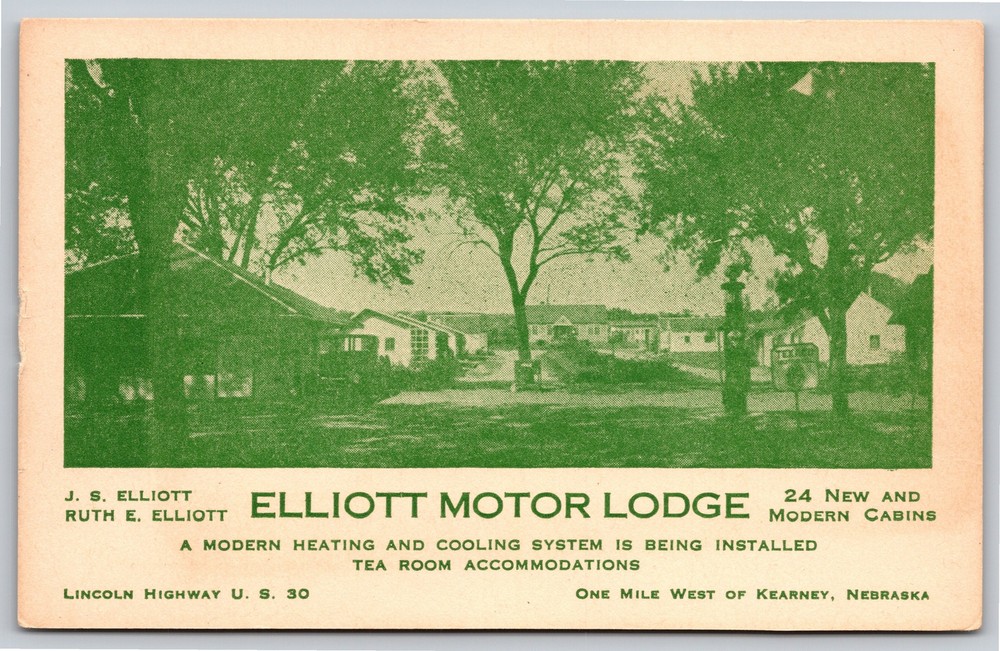 Roadside~Kearney Nebraska~Elliott Motor Lodge~Green Tint Photo~Vintage Postcard