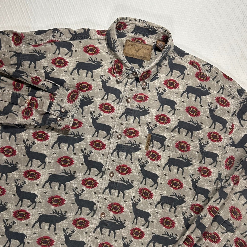 VTG North River Mens XL Aztec Southwestern Print Button Down Shirt