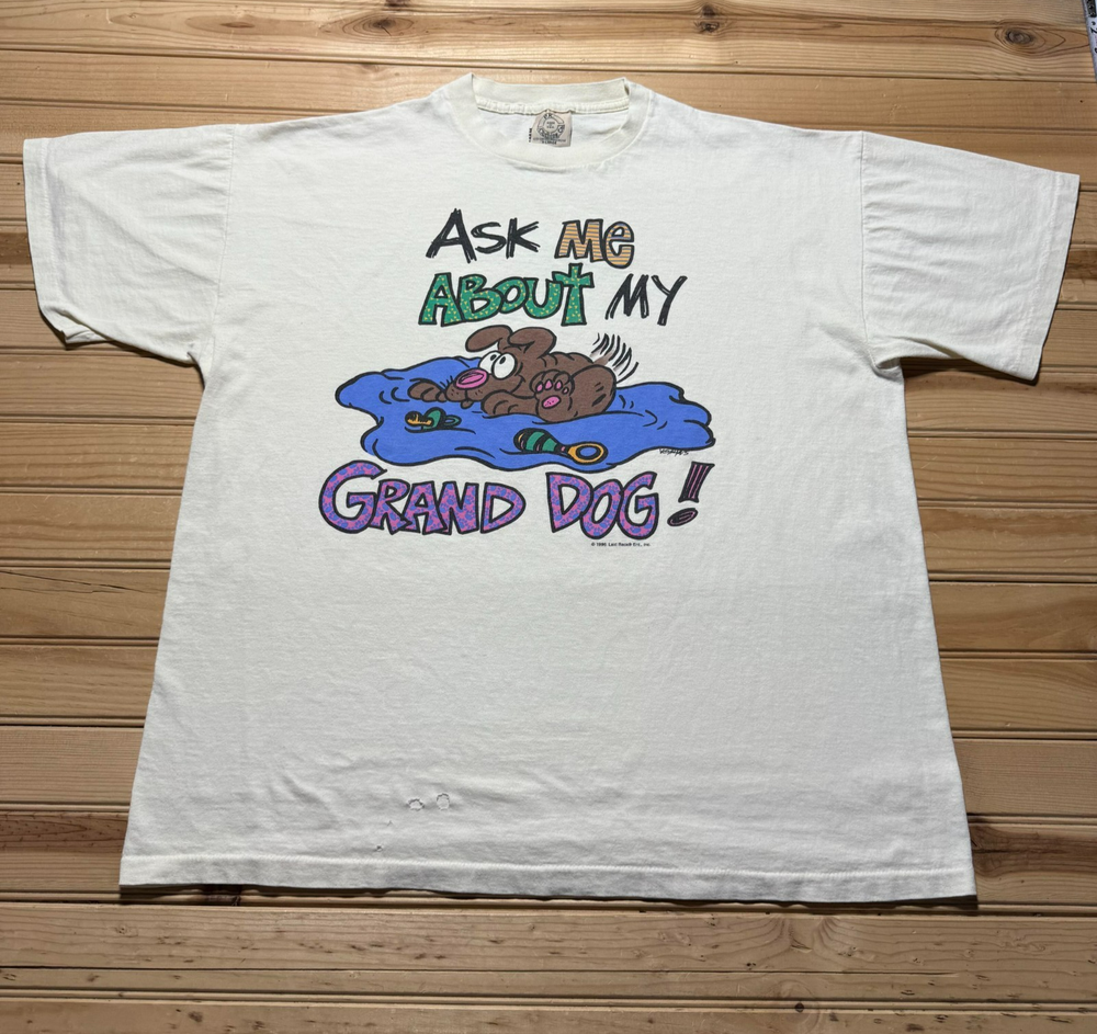 Vintage 90s 1996 Ask Me About My Grand Dog Single Stitch Funny Shirt - Size XL