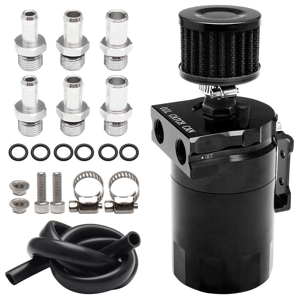 300ML Oil Catch Can Kit Universal Black Breather Baffled Reservoir Tank Aluminum