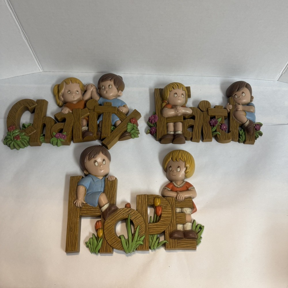 Vintage 1982 Burwood Homco Set Of 3 Faith Hope Charity Wall Plaques Art Decor