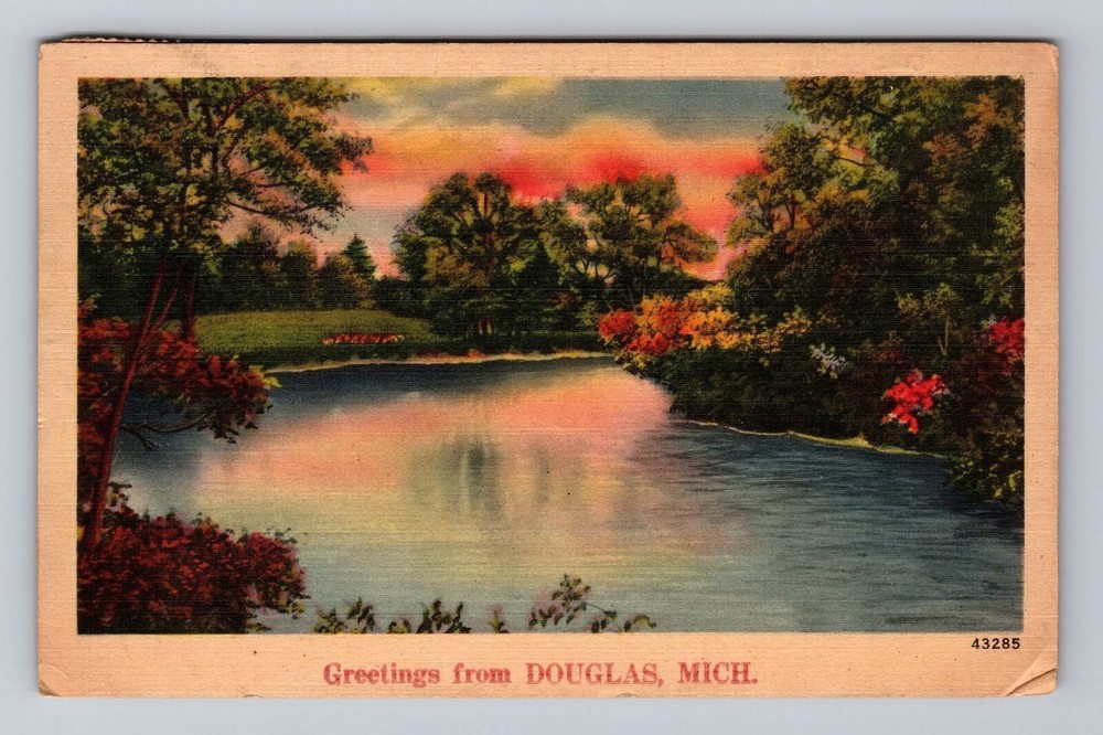 Michigan MI Douglas Scenic Greetings Sunset Over Waterway Vintage Postcard