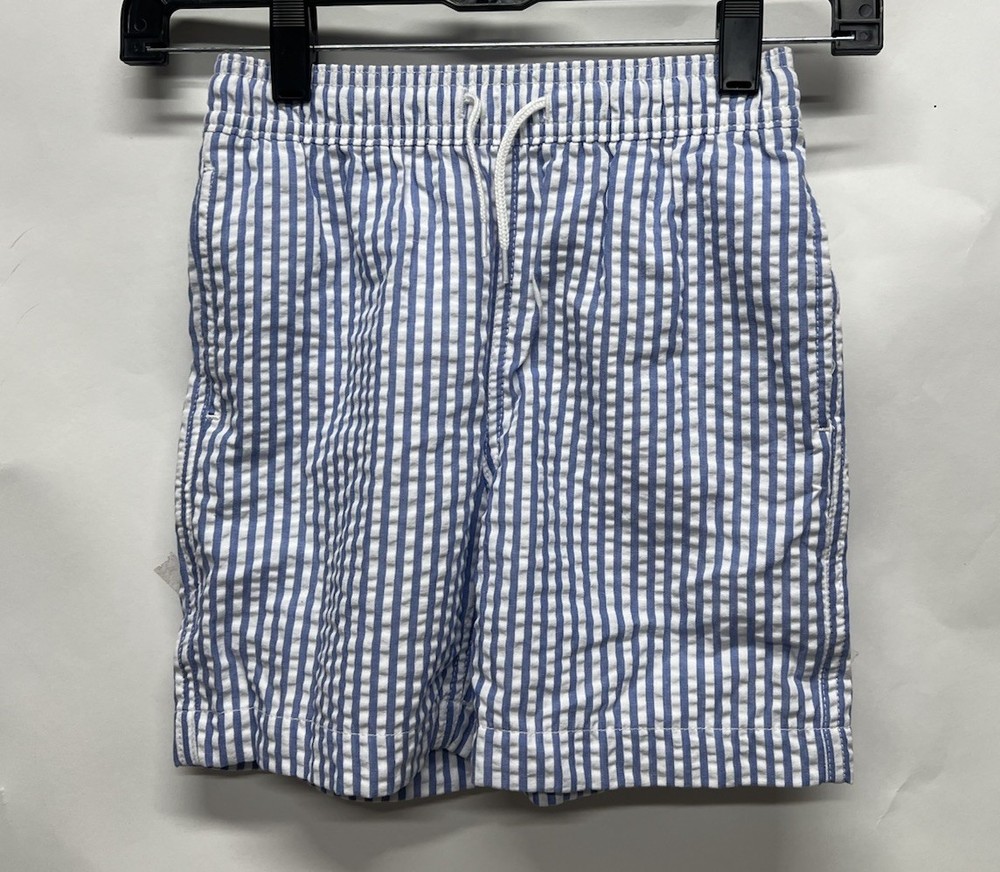 J.CREW CREWCUTS Boys Blue & White Seersucker Striped Swim Trunks Shorts Size 6