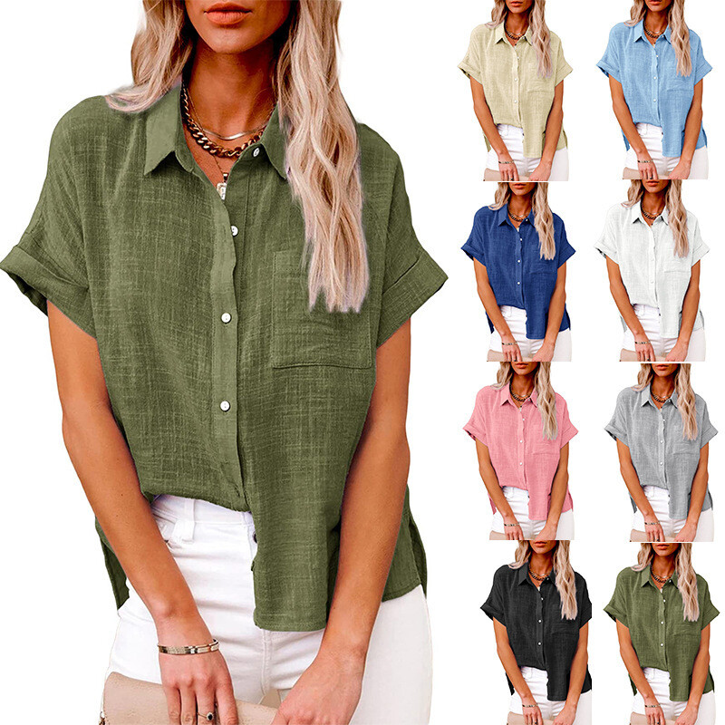 Womens Casual Blouse Ladies Button T Shirt Short Sleeve Tops Tunic Breathable