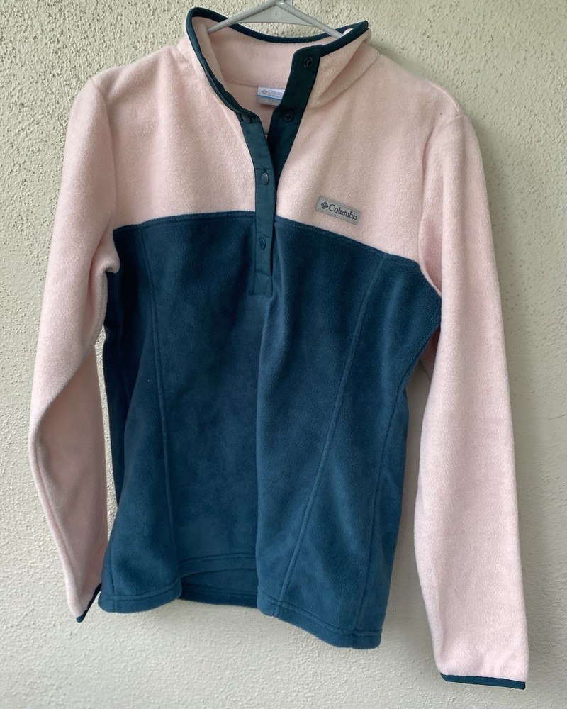 Columbia Pink Blue Colorblock Fleece 1/4 Zip Pullover Sweatshirt Women’s S