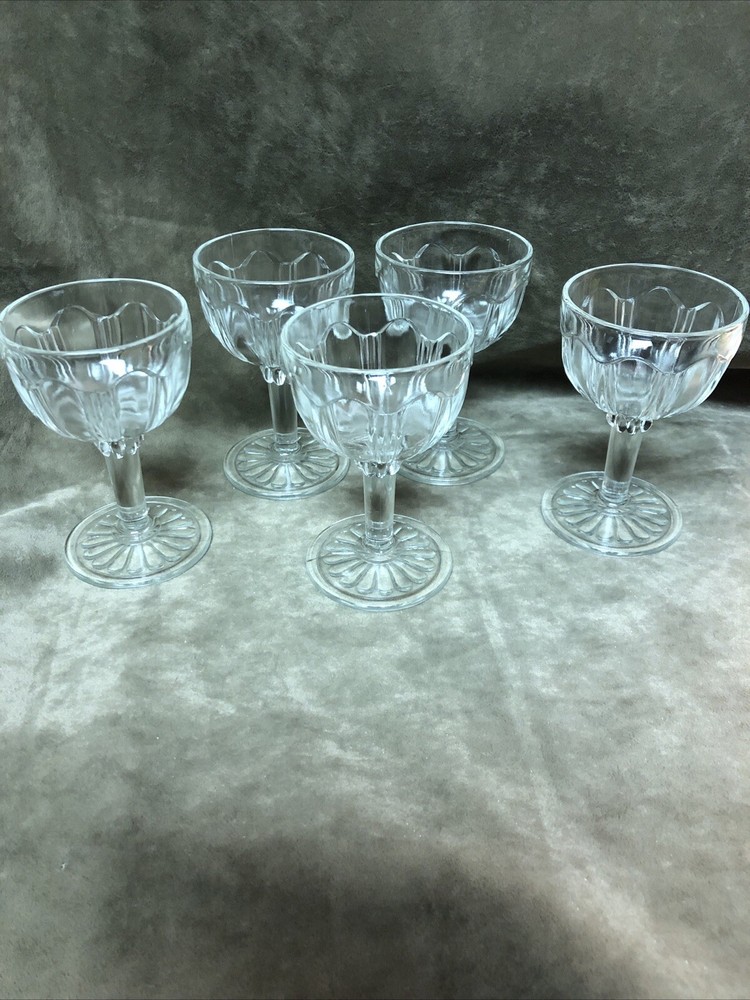 Anchor Hocking Clear Glass Colonial Knife & Fork Depression Cocktail Stem Lot