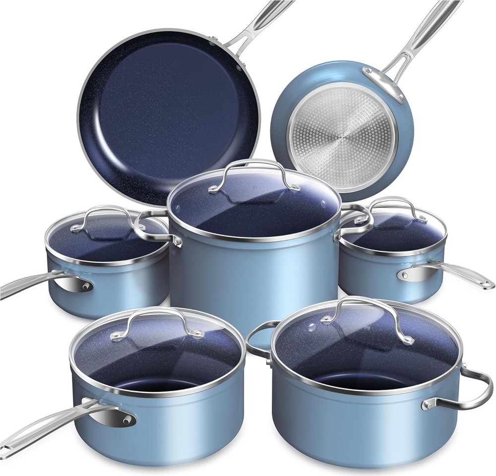 Nuwave Healthy Duralon Blue Ceramic Nonstick Cookware Set 10-Piece