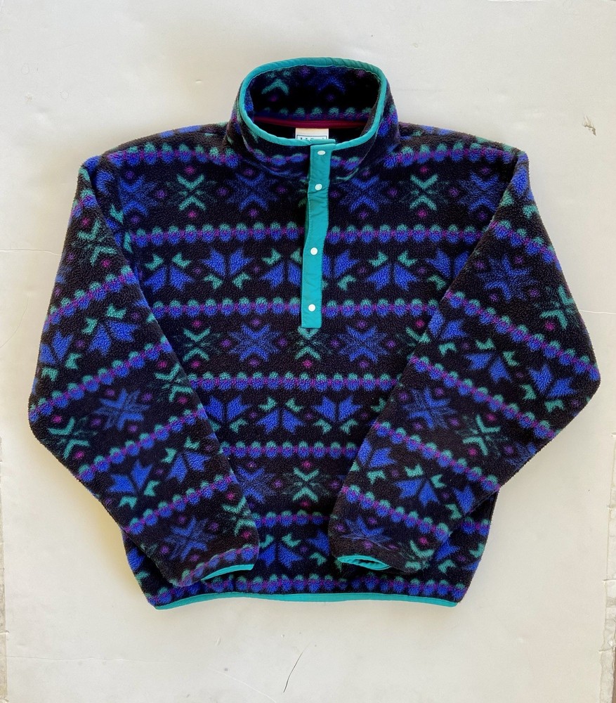 Vintage 90s LL-Bean Multicolor Geometric Pattern T-Snap Fleece Women’s Medium