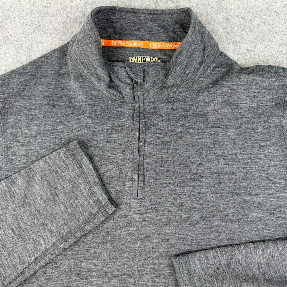 Omni Wool Shirt Mens XL Gray Baselayer Hiking Camp Outdoors 1/4 Zip Pullover