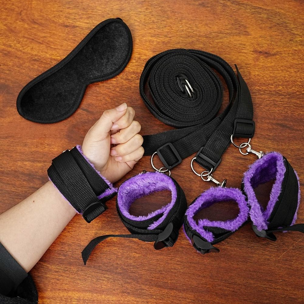 Bondage Bed Resraints Kit Handcuffs Ankle Cuffs Set Straps Blindfold Adult BDSM
