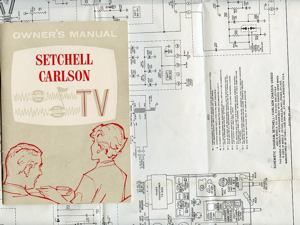 Vintage Setchell Carlson TV Owners Guide / Booklet + Tube Diagram, Nice Cond