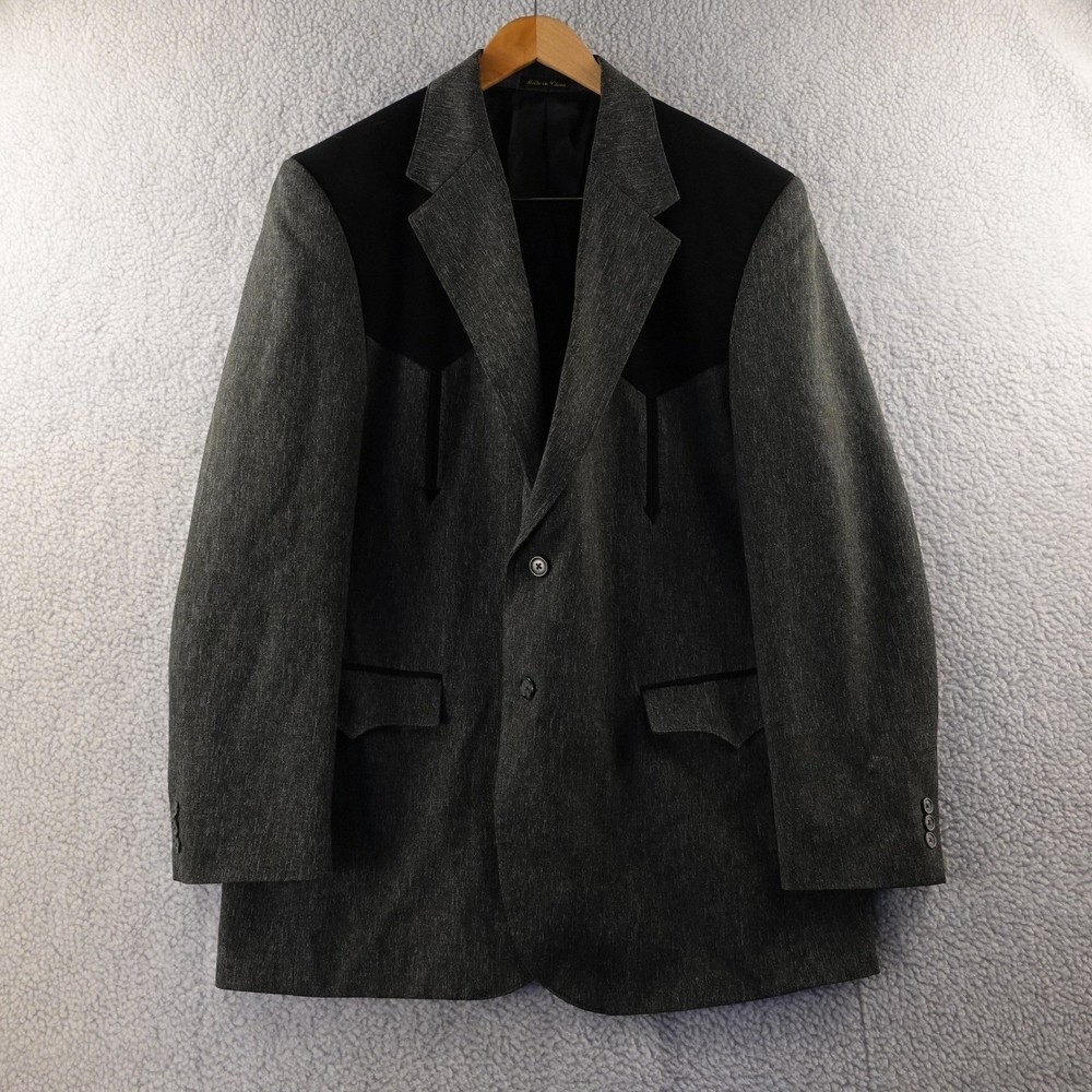 Circle S Western Blazer Jacket Mens 48L Grey Black Yoke Button Front Rockabilly