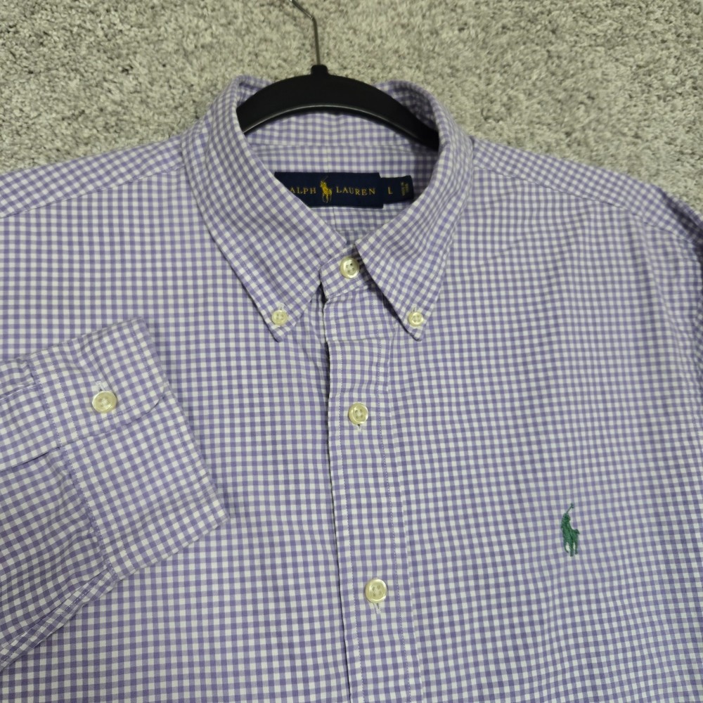 Ralph Lauren Purple micro Gingham check Button-Down Shirt Men’s Large Cotton L/S